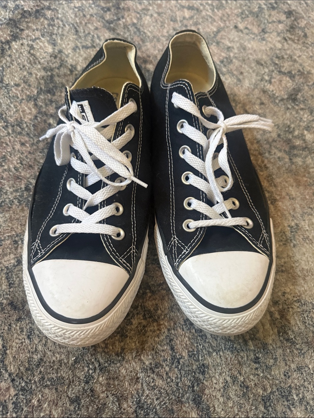Mens Black Canvas Low-Top Sneakers with White Accents